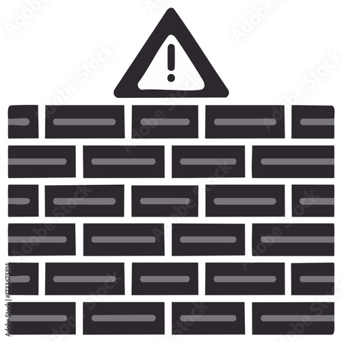 Symbolic Brick Wall with Warning Triangle indicating Security Threat or Breach