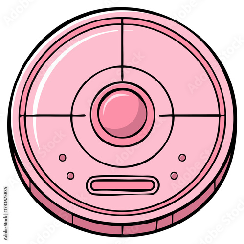 Cute pink robot vacuum cleaner illustration for smart home technology and automated floor cleaning concepts.
