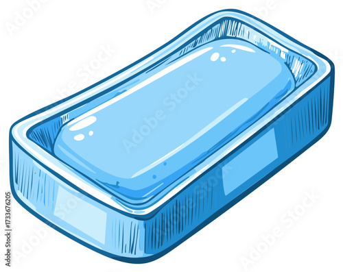 Blue Soap Bar in a Soap Dish Hand Drawn Isolated on White, Hygiene and Cleanliness Concept