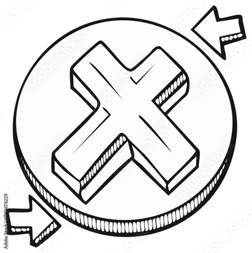 Hand Drawn Restriction Icon with Arrows Showing Tightening or Shrinking Force, Negative Space