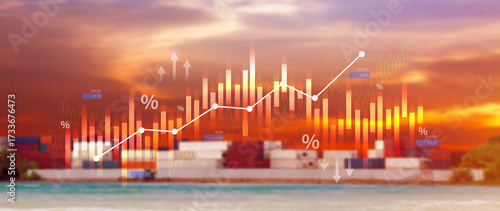 Stock market business and exchange financial growth graph. Business chart data graph diagram, business trading graph investment growth, global trend arrow up and down.