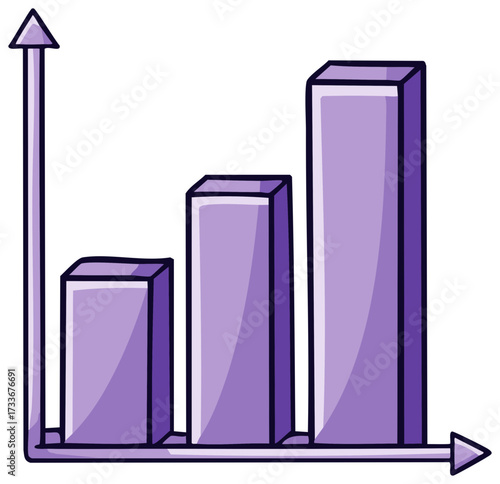 Purple 3D Bar Chart Illustrating Upward Growth and Improvement