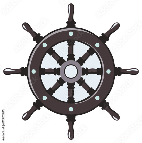 Isolated dark wood boat steering wheel with eight handles nautical themed vector
