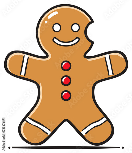 Cartoon Gingerbread Man with Bite Taken Out for Christmas Holidays
