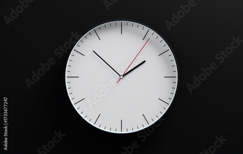 Modern 3D Clock Design on Black Wall Background, Time Concept Background