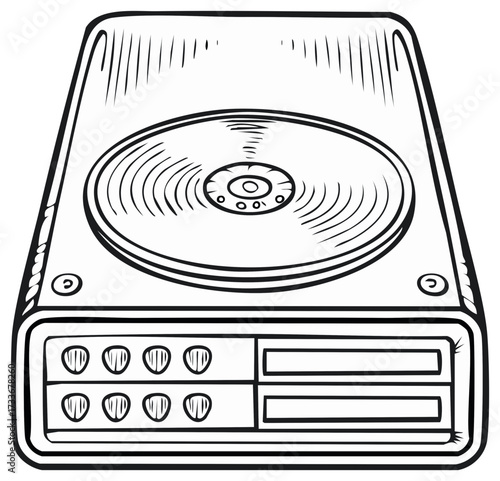 Vector illustration of a turntable or CD player in a hand drawn style