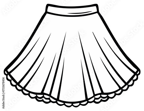 Fashionable skirt with scalloped hem: clothing for girls, women for vector design