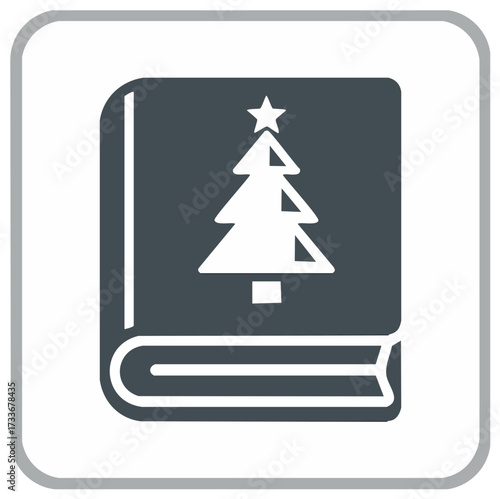 Stylized book icon with a Christmas tree and star decoration on its cover