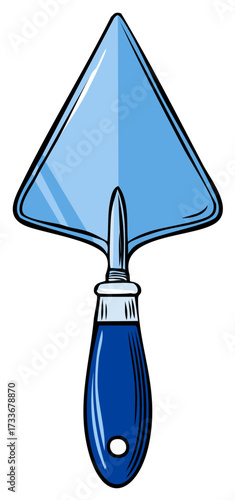 Blue Trowel with Black Outline: Hand Tool for Cement Work, Construction or Gardening