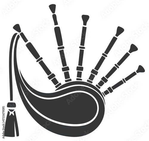 Silhouette of a traditional bagpipe musical instrument with a tassel