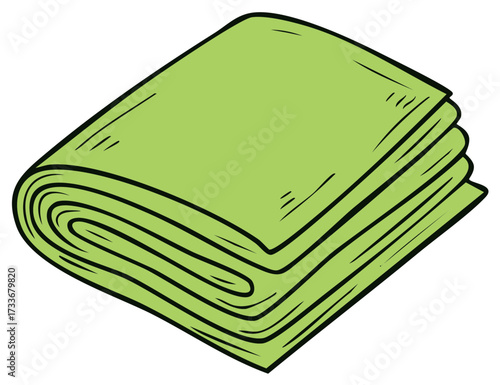 Simple cartoon illustration of a folded green blanket or towel