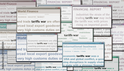 Tariffs war headline titles media 3d illustration