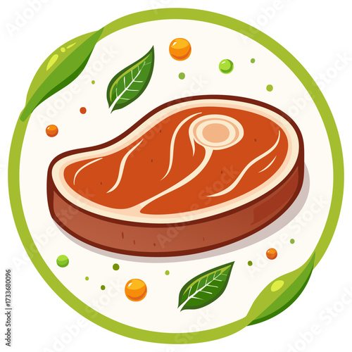 Premium beef steak cut with fresh herbs and seasoning ingredients in a circular design