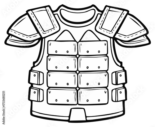 Outlined Illustration of a Protective Tactical Vest and Shoulder Pads for Combat or Sport