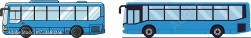 Blue passenger bus illustrations for city travel and commuting concepts