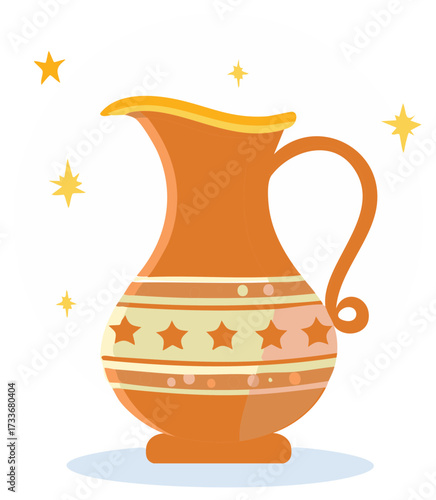 Ornate orange pitcher with festive star patterns and sparkling elements
