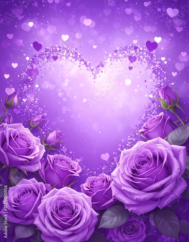 Purple roses in heart shape