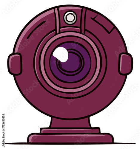 Vector Illustration of a Modern Purple Webcam Device for Online Video Calls and Live Streaming