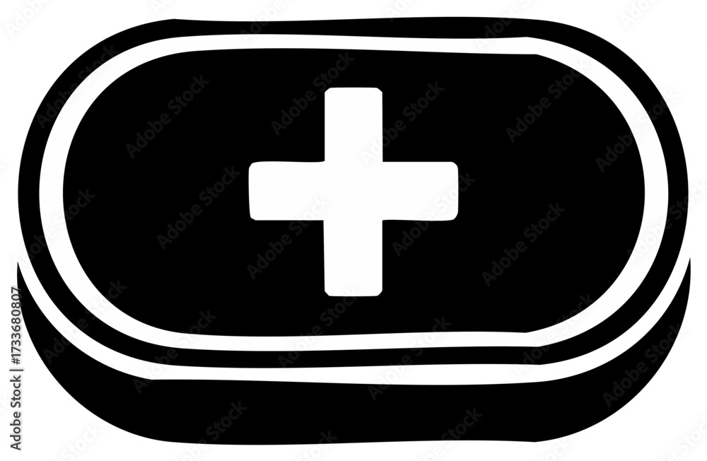 Obraz premium Doodle style plus sign icon in a black rounded pill shape with white outline