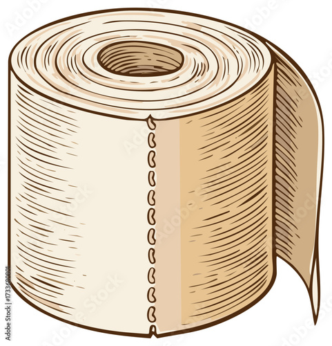 Roll of Soft Toilet Paper with Perforated Sections Sanitation Supply Artwork