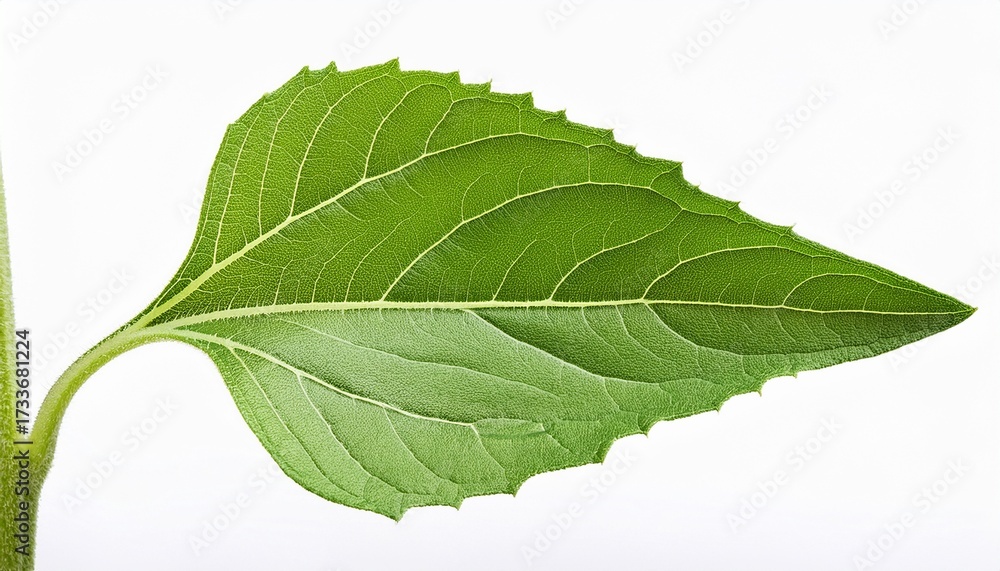 Obraz premium Green Leaf Of Sunflower Plant Isolated On White