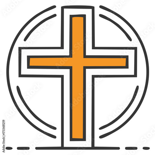 Stylized Christian Cross Symbol with Circle and Dashed Line Detail