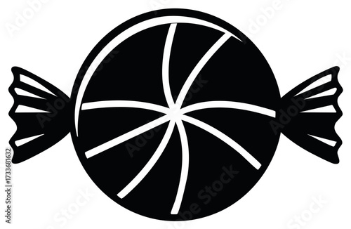 Black and white wrapped candy icon with swirl pattern illustration