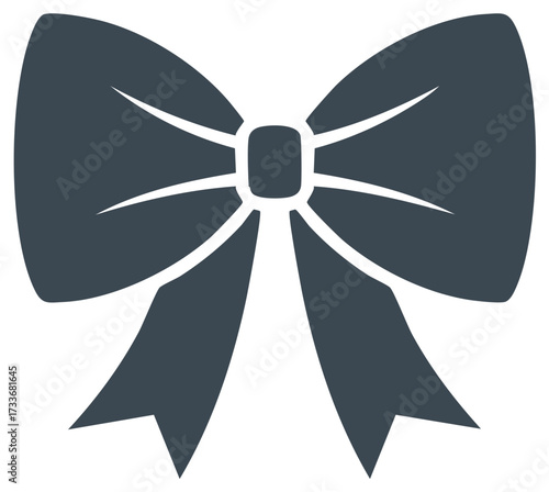 Elegant ribbon bow illustration in muted blue tone with flowing tails and a centered knot