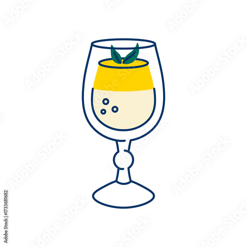 Lemon Panna Cotta Glass Icon. Outline Sweet Dessert Food with garnish doodle vector illustration. Mediterranean sketch for brunch.