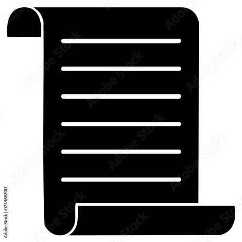 Scroll with Lines Design Element in Black and White Document with Curled Edge