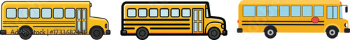 Collection of classic yellow school bus vector illustrations on a white background