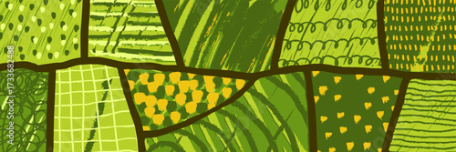 Top-down plantation pattern with wheat fields creates an abstract textured background for agriculture and farm themes.