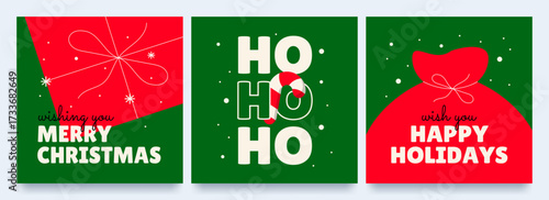 Set of Christmas cards. Merry Christmas. Vector illustration.