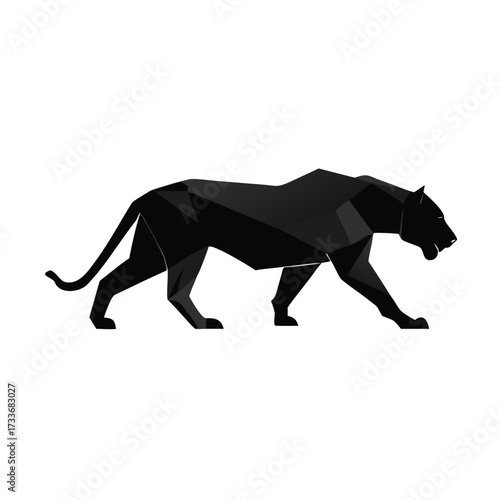 Geometric Black Panther Logo in Low Poly Design Isolated on White