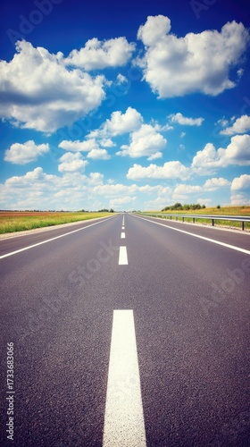 Wallpaper Mural Long straight road under a bright blue sky with fluffy white clouds on a sunny day in the countryside Torontodigital.ca