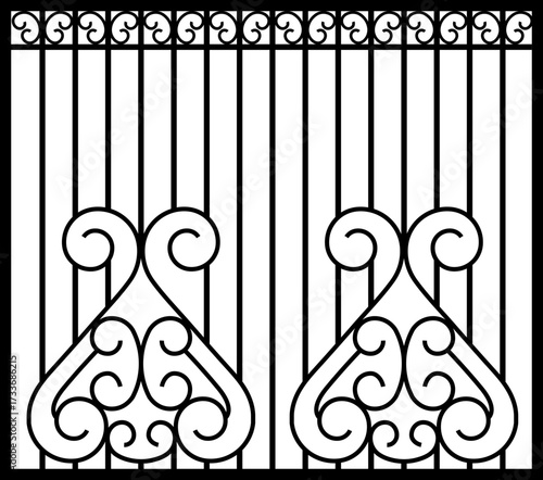 Wrought iron fence with classic scrollwork. Ornate metalwork design. Abstract geometric patterns seamless.