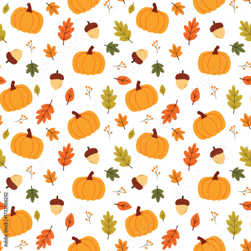 autumn seamless pattern colorful background with pumpkins and leaf
