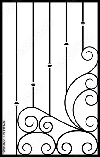 Wrought iron fence with classic scrollwork. Ornate metalwork design. Abstract geometric patterns seamless.