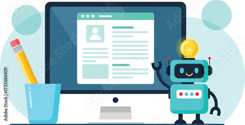 Ai assistant helping with online content creation isolated on white background