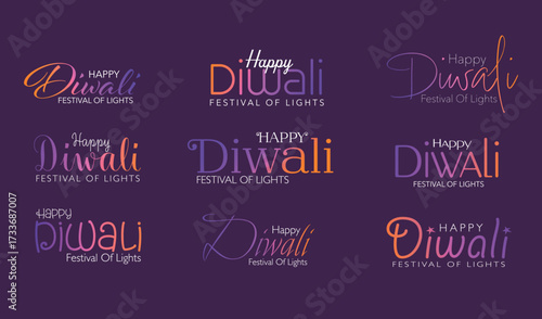 Happy Diwali Festival of Lights Creative Lettering Typography.