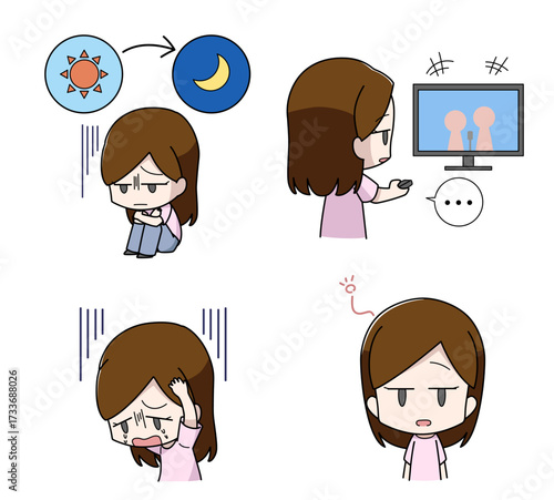 うつの精神的症状のイラスト4種類セット・女性