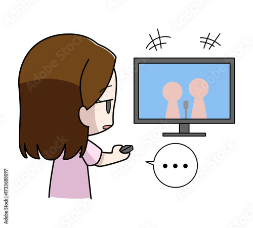 テレビを見ても楽しくない女性のイラスト