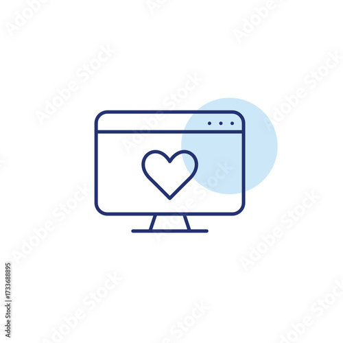 Computer monitor with heart symbol. Customer care online, user support. Pixel perfect, editable stroke vector icon