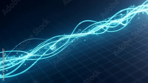 Animated Glowing Data Streams Flowing on Grid - Futuristic, Dynamic Technology Background