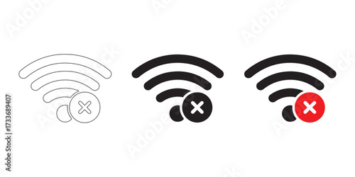 No wifi connection icon set. isolated on white background in vector format.