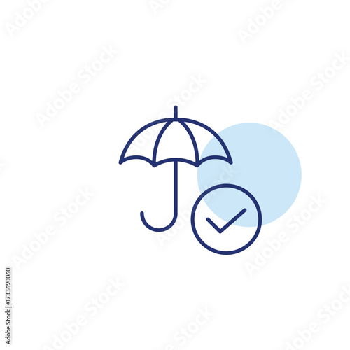 Umbrella and checkmark. Coverage approved, trusted protection. Pixel perfect, editable stroke vector icon