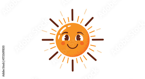 A happy smiling sun with rays of light emanating from it.