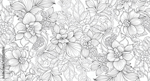Wallpaper Mural Floral line art pattern. Torontodigital.ca