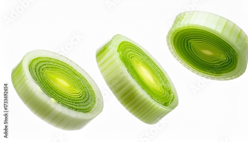 Falling Leek Slices Chopped Green Onion Isolated On White Historical Past