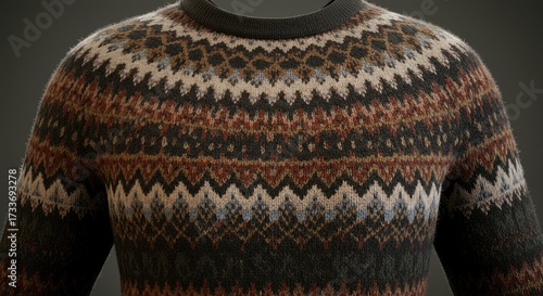 Detailed Close-up of a Cozy Nordic Patterned Wool Sweater